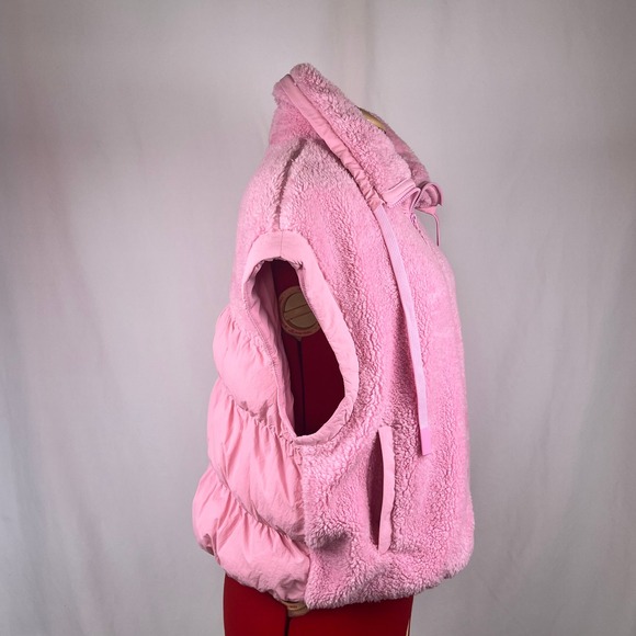 JoyLab Women's High Pile Puffer Mix Vest Pink Faux Shearling Zip XL Oversized - Picture 2 of 5